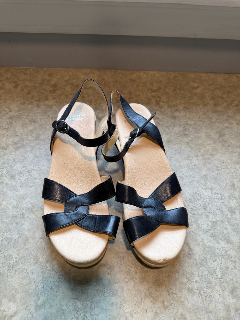 Dansko Black Leather Espadrille Slingback Sandals